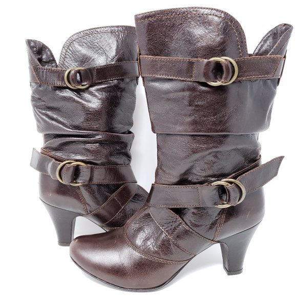 slouch mid calf heeled boot